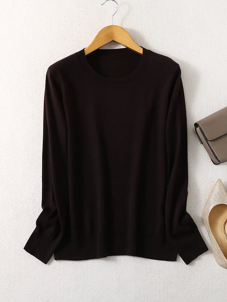 SuyaDream Woman Basic Sweaters Silk and Cashmere Blend O neck Pullovers Solid Sweaters 2024 Fall Winter Bottoming Shirts