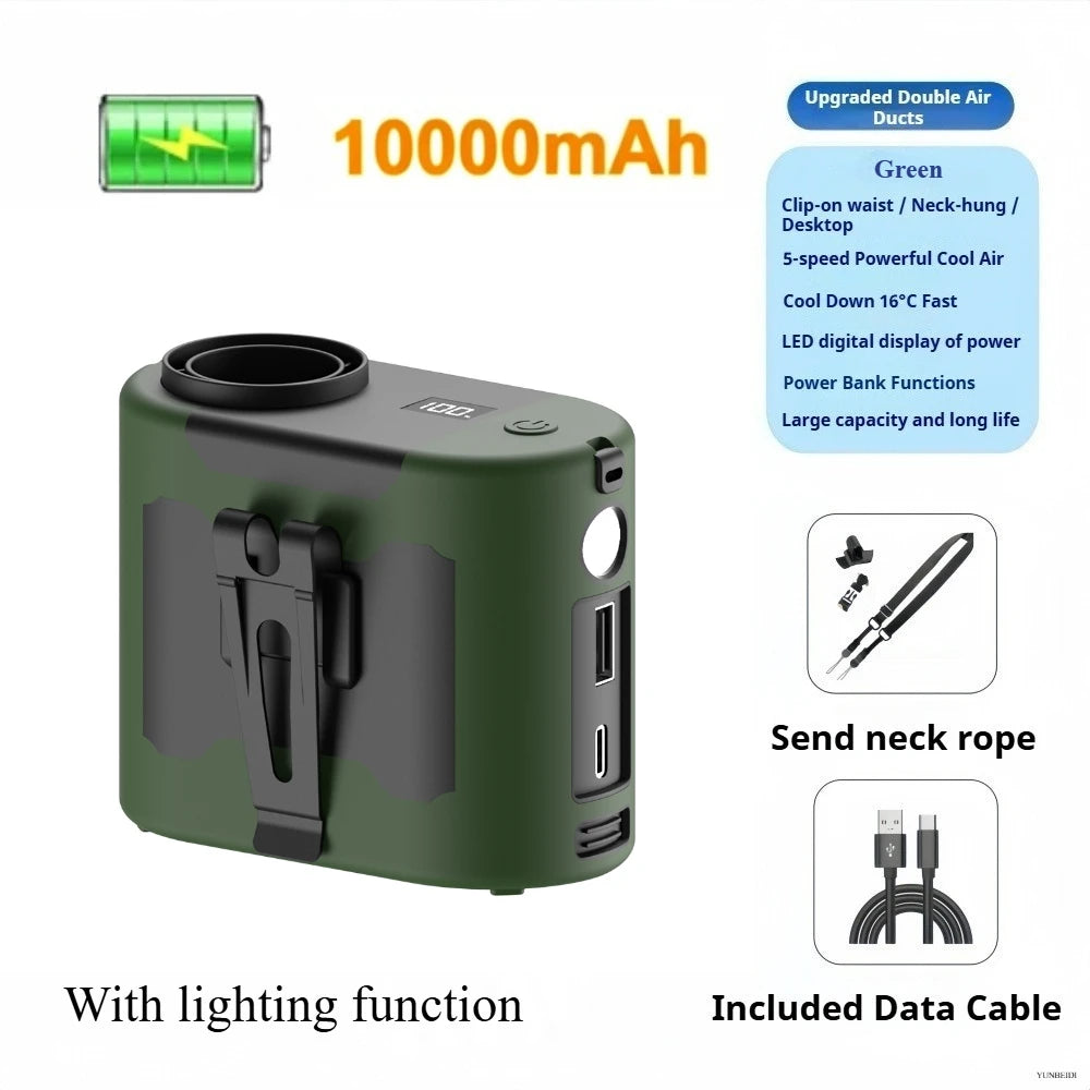 Portable Waist Clip Fan Mini USB Charging Hanging Fan with LED Flashlight Outdoor Single/dual Air Outlet Fan 20000/10000Mah F6/7