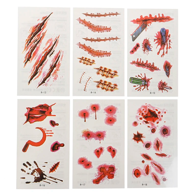 30 PCS Halloween Party Waterproof Temporary Tattoos Stickers For Women Men 3D Reality Vampire Blood Scar Design Tattoo Stickers