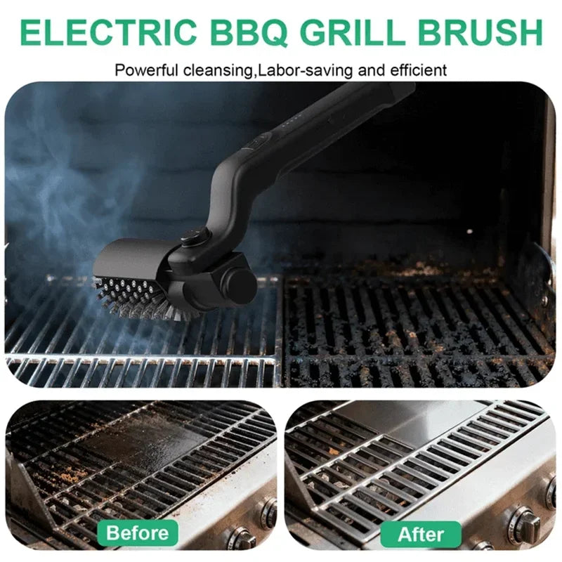 Built-in 4000mAh rechargeable battery with 3 adjustable speed modes. The rotating cleaning head delivers powerful scrubbing force to remove burnt grease, charred residue and food debris on grills without strenuous manual brus