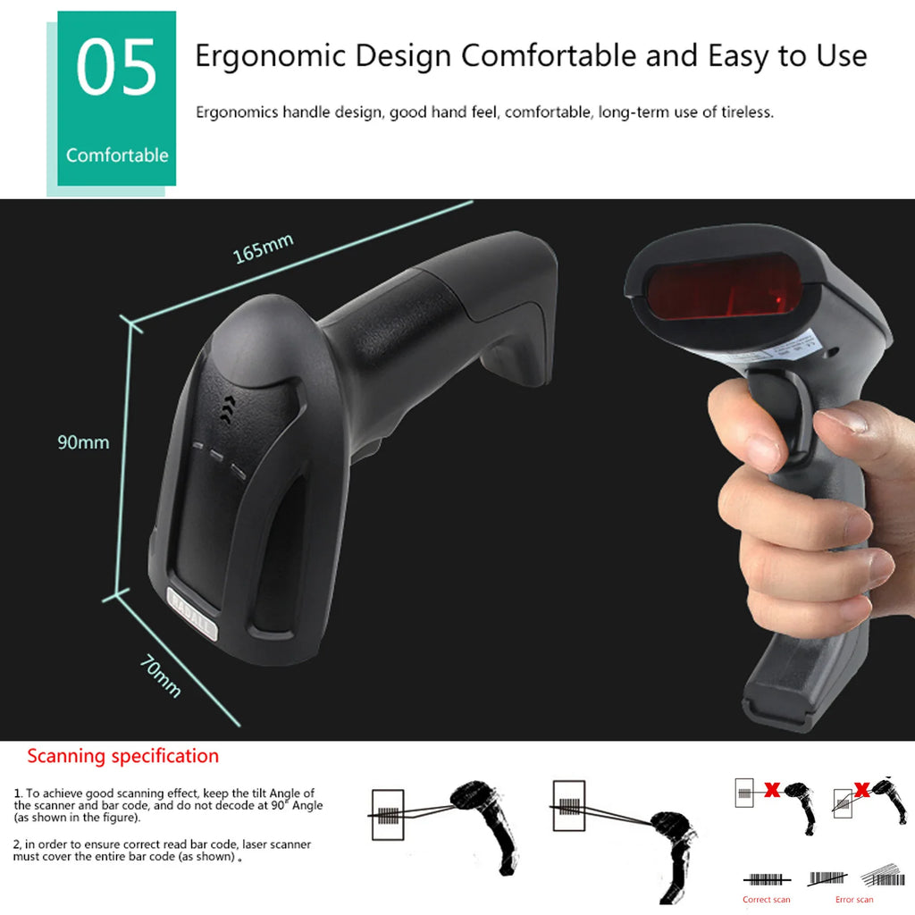 Barcode Scanner with Charger Base Stand 1D 2D QR Codes Reader BT Wireless Barcode Reader Supermarket Mobile Payment PDF417 H8