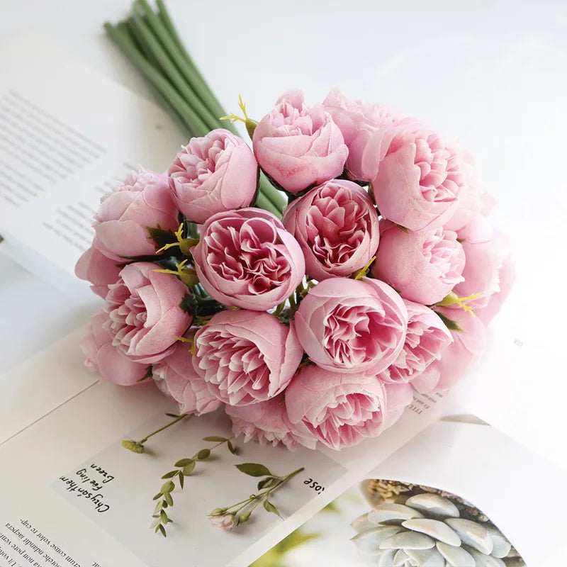27 Heads Artificial Rose Peony Flowers Bridal Bouquet for Home Party Table DIY Decor Fake Flowers Wedding Decoration Flowers