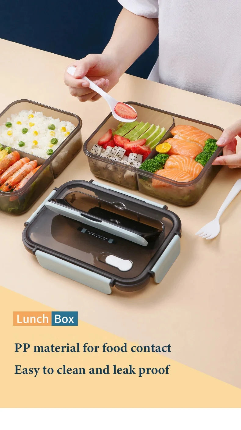 1500ML Lunch Box Food Storage Box 3 Grids Student Office Worker Microwave Bento Box Outdoor Picnic Container With Fork Spoon