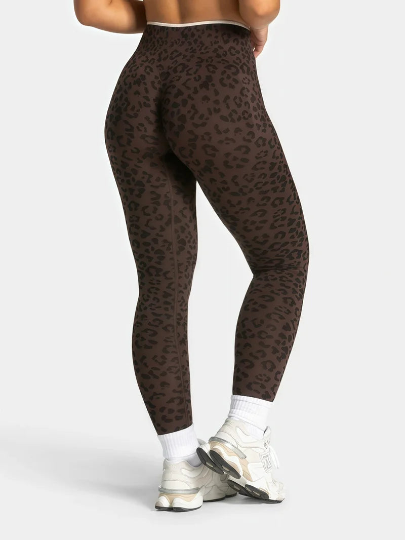 HISTELLO Seamless Sports Pants Leopard Print High Waist Scrunch Hip Shaping Elastic Tummy Fit Running Fitness Yoga Leggings