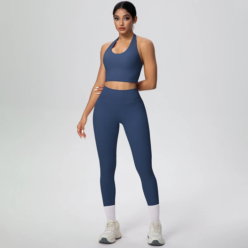 2PCS/set Yoga Set for Woman's Sexy Backless Halter Bra Sports Top Quick Drying Legging Summer Gym Fitness Pants Yoga Set