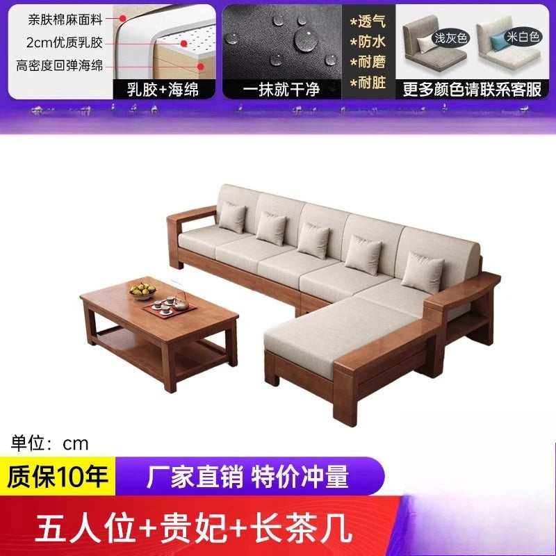 Solid Wood Sofa Living Room Home Use Full Solid Wood Furniture Set Small Apartment Dual-use Natural Wood Sofa Bed