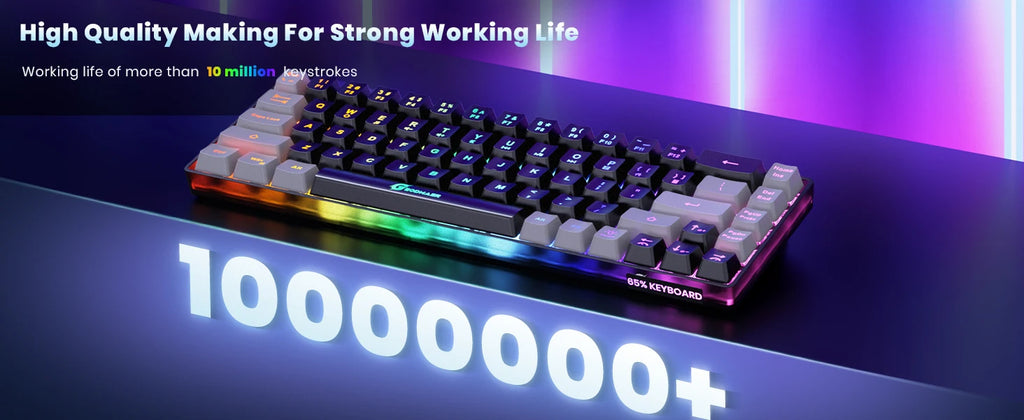 GEODMAER Wireless Gaming Keyboard Rechargeable Backlit Gaming Keyboard 68 Keys English/Spanish Layout 2.4G Keyboard for PC