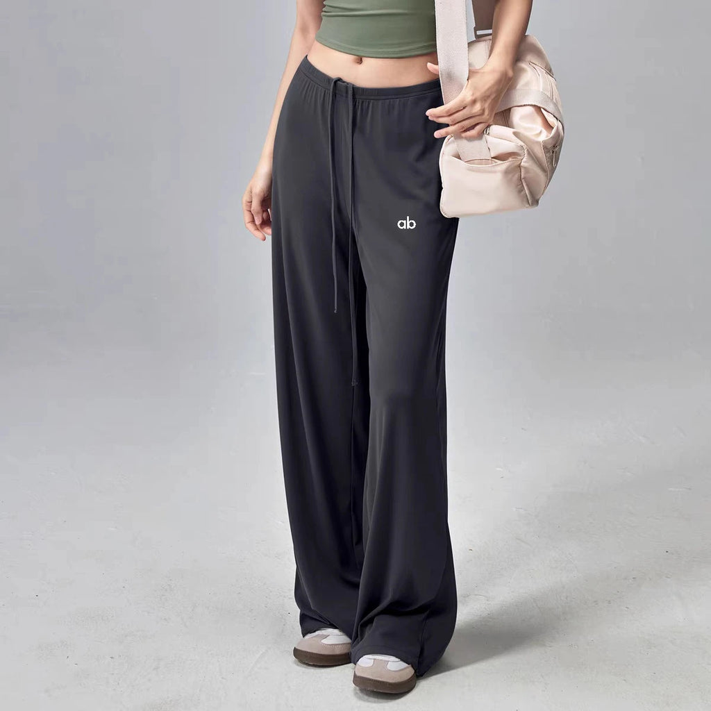 Women Wide Leg Yoga Pants Drawstring Loose Drape Straight Leg Long Pants Fitness Running Pilates Training Sports Trousers