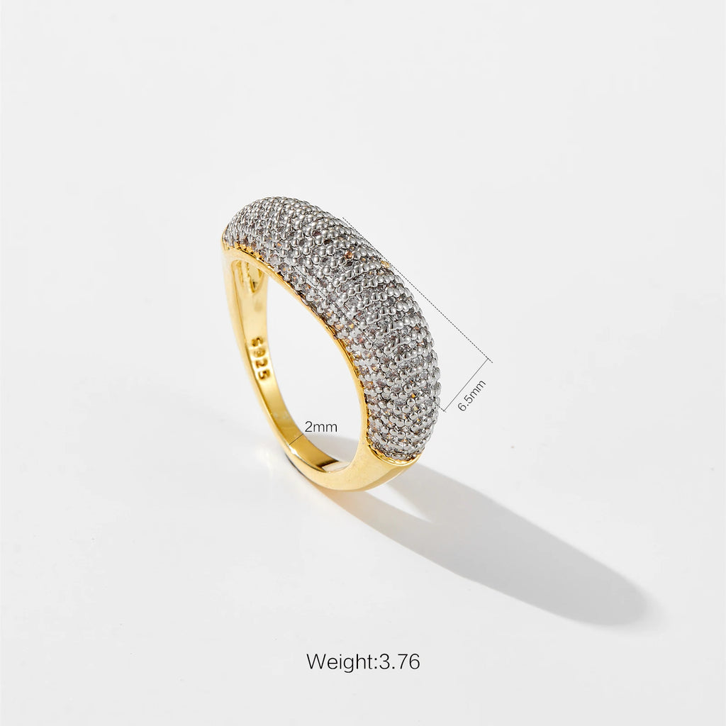 DPLAOPA 100% 925 Sterling Silver Geometric Full Zircon Pave Women Ring Luxury Crystal Fine Jewelry Rock Punk Wedding Gift
