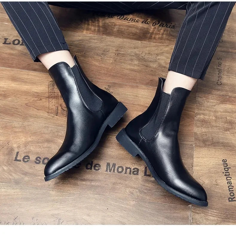 Men Fashion Chelsea Boots Black One Step Business Brand Formal Boots Waterproof Anti slip Wear resistant Size 38-48 Men Boots