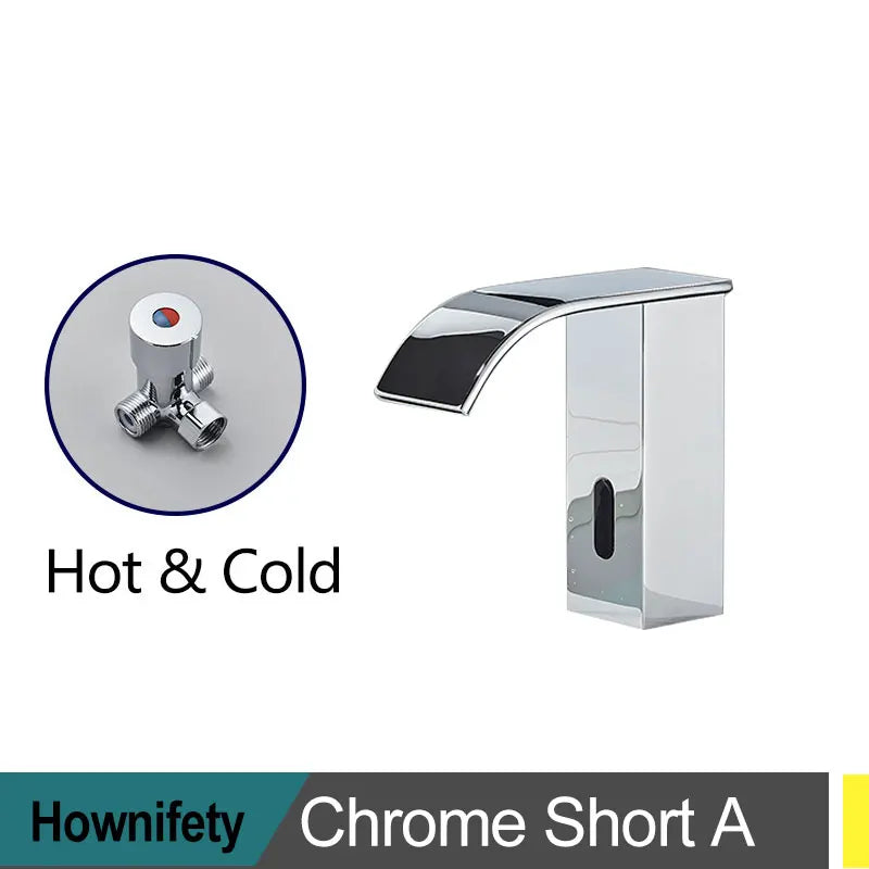 Hownifety Hot Cold Smart Sensor Bathroom Basin Faucet Deck Mount Waterfall Outlet Mixer Crane Tap Automatic Sense Touchless