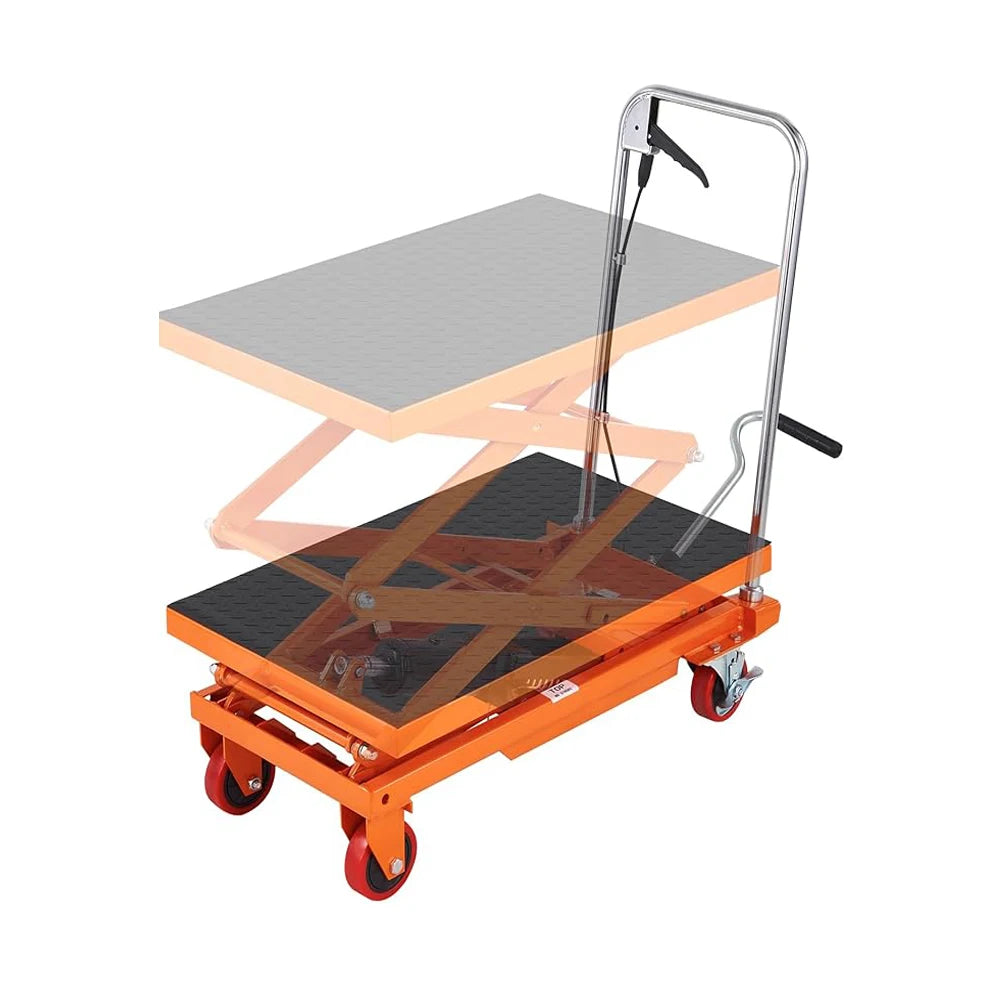 Hydraulic Scissor Lift Table Cart - 330 lbs Capacity, 50" Lifting Height, Manual Single Scissor Design with Non-Slip Pad