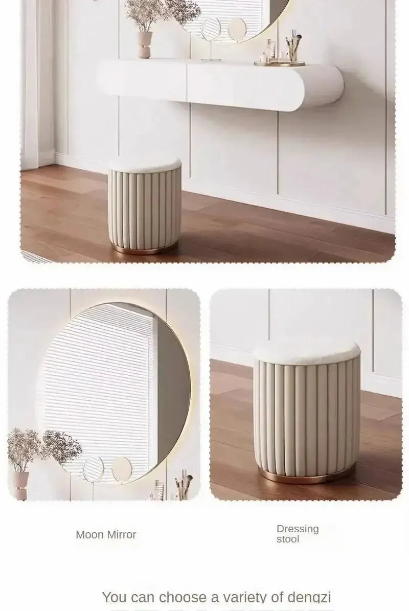 Cream Minimalist Wall Mounted Dressing Table with Mirror Suspended Vanity Desk for Bedroom Small Space Modern Makeup Table
