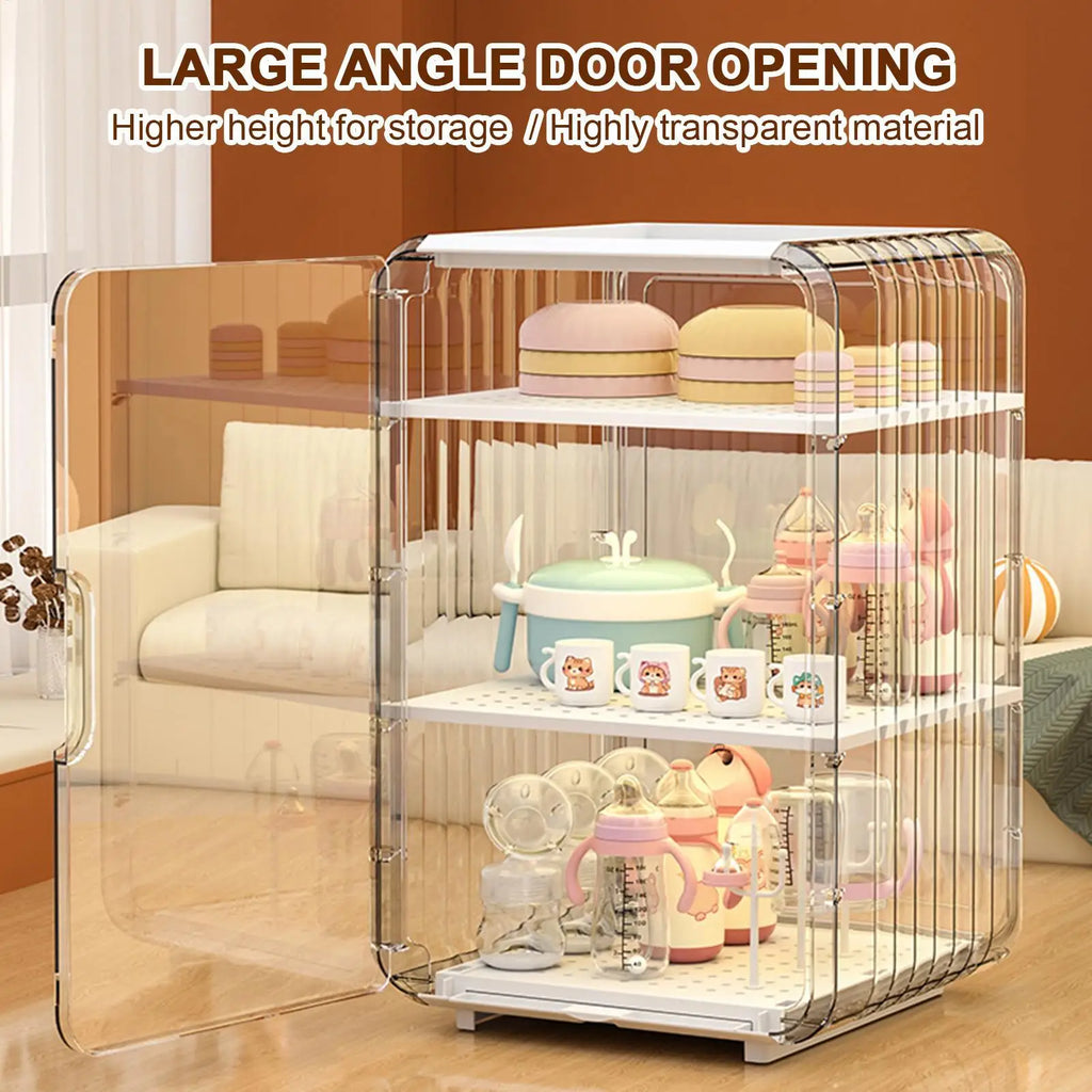Kids Utensil Organizer Clear Adjustable Storage Rack for Baby Bottles Cups Plates Kitchen Countertop Fridge Dining Cabinet