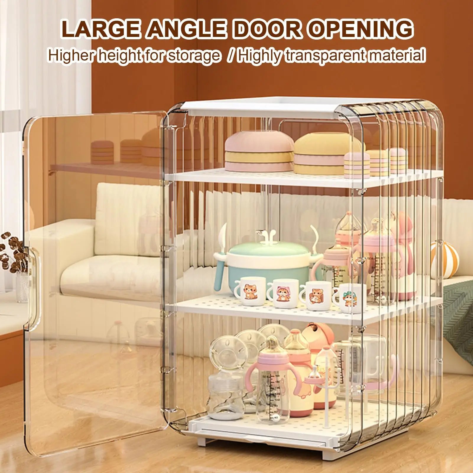 Kids Utensil Organizer Clear Adjustable Storage Rack for Baby Bottles Cups Plates Kitchen Countertop Fridge Dining Cabinet