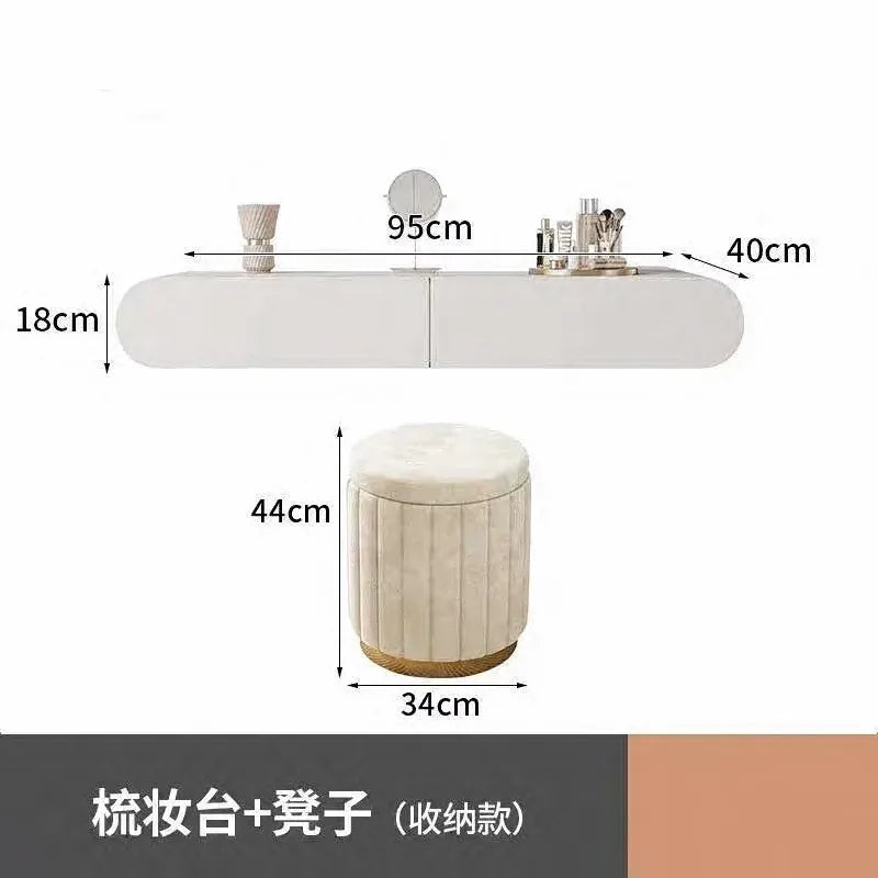 Cream Suspended Dressing Table Bedroom Furniture Minimalist Dressing Table Wall Mounted Dressing Table Mirror Combination