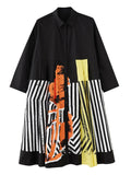 Long Sleeve Patchwork Vintage Print Dresses For Women Loose Casual Midi Dress Robe Fashion Elegant Clothing Spring Autumn 2025