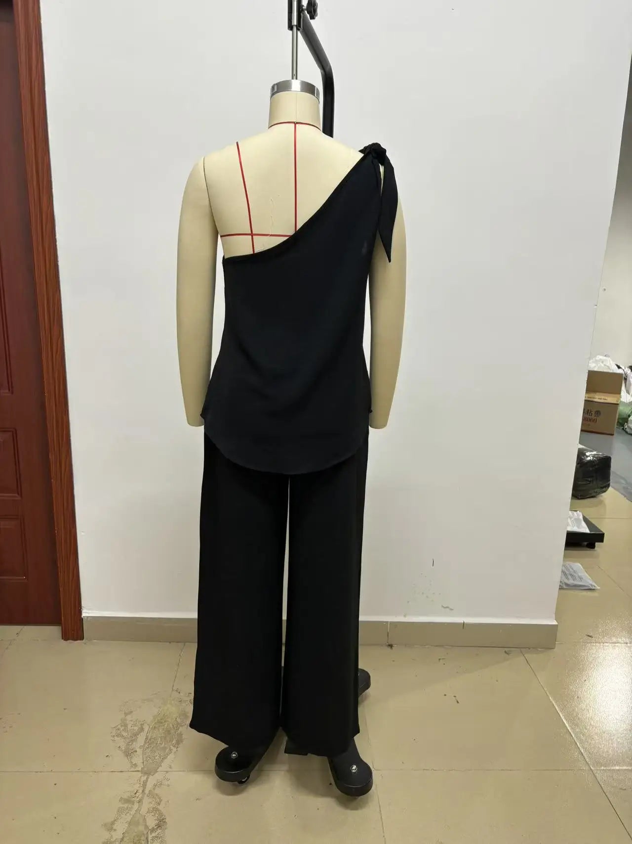 Women's 2 Piece Set 2026 Summer Sexy One Shoulder Tie Knot Top And Wide Leg Pants Suit Casual Loose Summer Beach Vacation Outfit