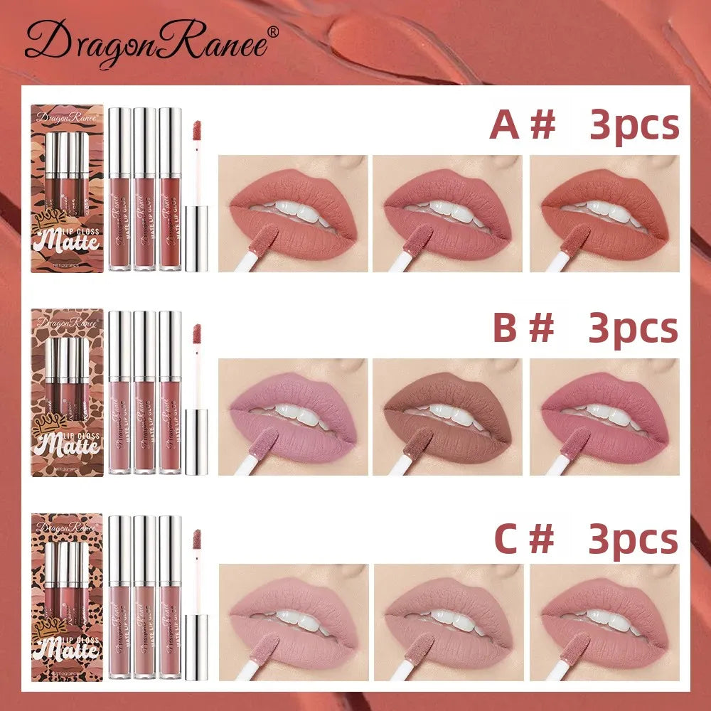 3-Pack Non-Stick Matte Lip Gloss Set Liquid Lipstick Gift Box Set of 3 Long-Lasting Comfortable Matte Finish Lip Colors