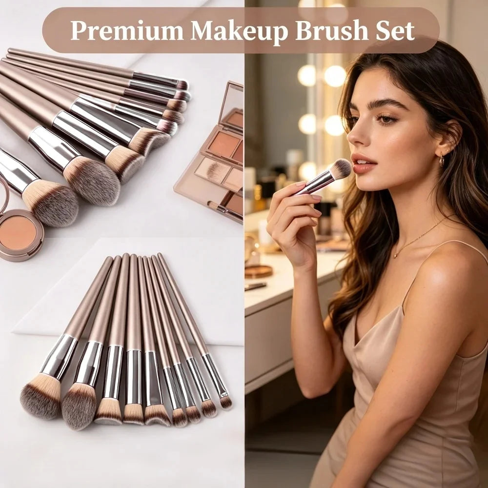 10 Makeup Brush Set Professional Foundation Concealer Powder Eyeshadow Blush Brush Blending Cosmetic Beauty Tool for Face & Eye