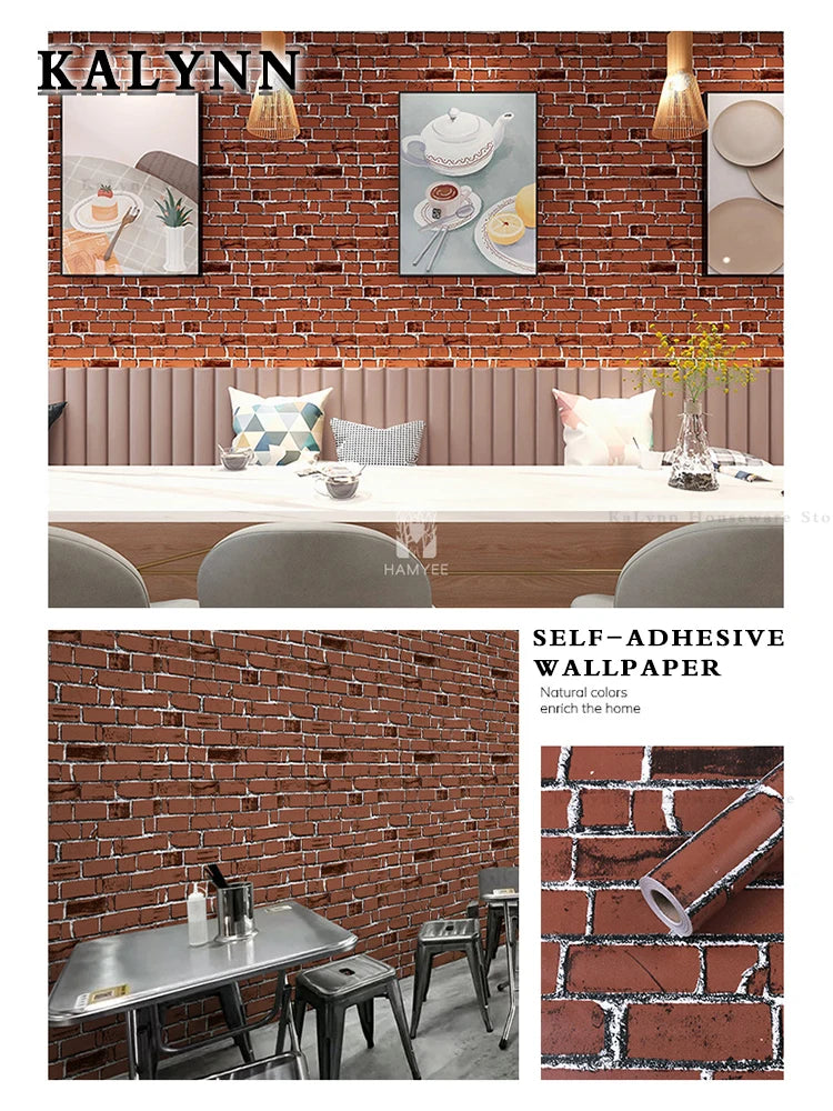 Brick Wallpaper Peel and Stick Self-Adhesive Wall Paper Grey Brick Contact Pape for Bedroom Living Room Decoration DIY Stickers