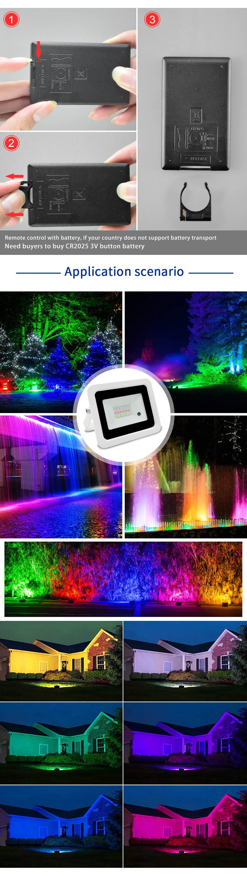 Led RGB Flood Light 20W 30W 50W 100W IP68 Outdoor Floodlight Spotlight AC 220V/110V Reflector Projector Lamp Garden RGB Lighting