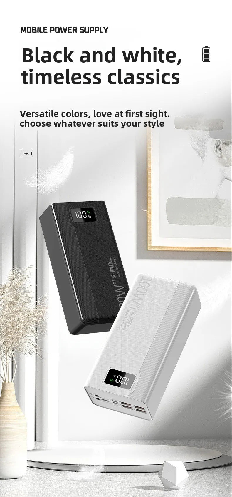 50000mAh High Capacity Fast Charging Power Bank Portable Outdoor Travel External Battery Pack