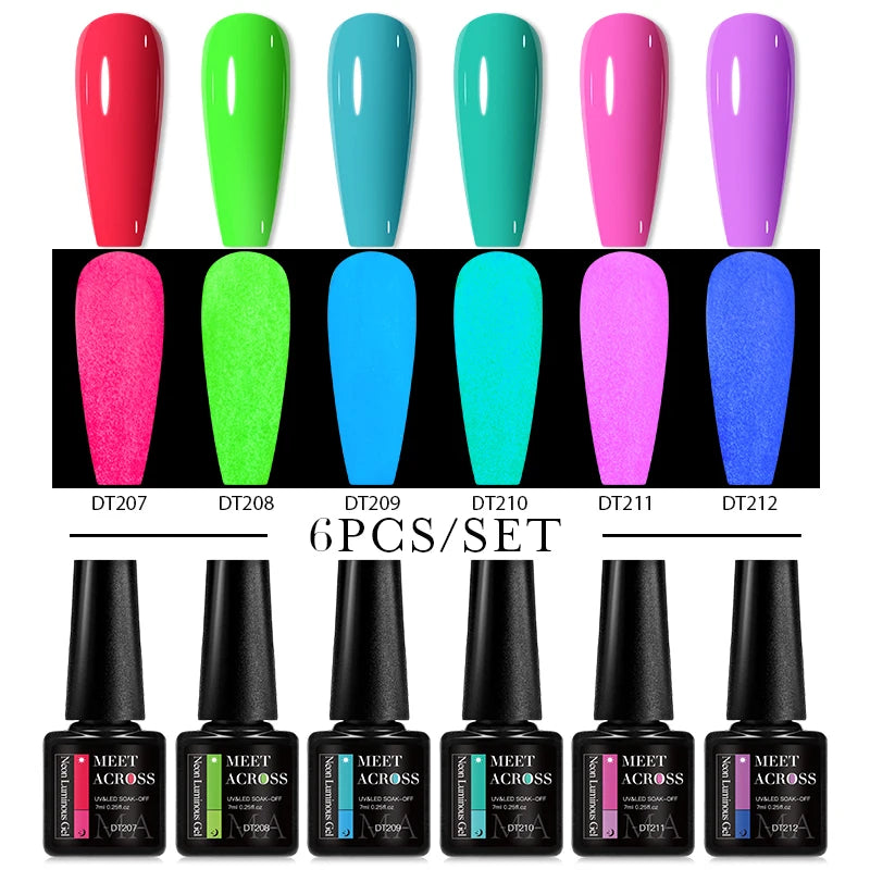 MEET ACROSS 6/8Pcs Set Glitter Gel Nail Polish Autumn Winter Nail Art Varnishes Semi Permanent Soak Off UV Gel Kit Nails Lacquer