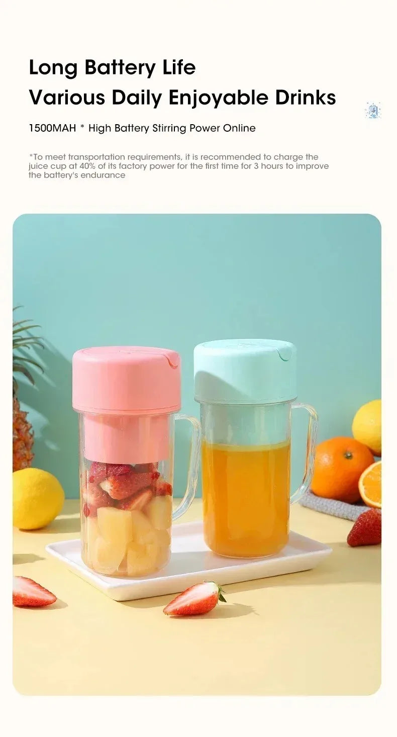 Portable USB Rechargeable Electric Juicer Cup 300ml with Straw for Smoothies and Shakes at Home Outdoor Office