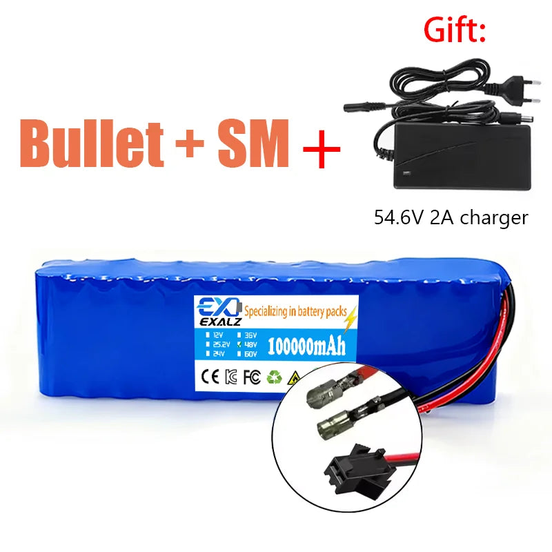 48V Electric Scooter Battery 13S2P 100Ah 18650 Lithium Pack For E-Bike Vehicle Motorcycle DIY BMS + 54.6V Charger