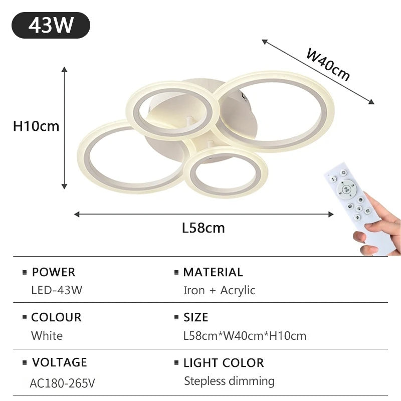 Modern Dimmable LED Ring Ceiling Lights Chandelier Indoor Home Decor Lighting Fixture for Living Dining Bedroom Study Room
