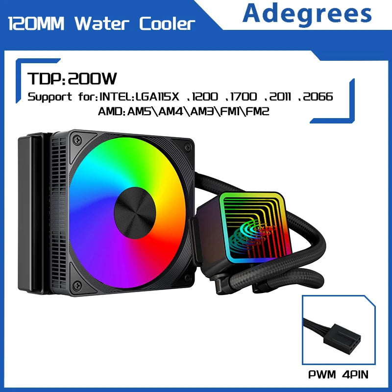 Water Cooler 120MM RGB Fan Processor Heatsink 120mm PC Water Cooling Radiator For Intel 2011/1700/155X AMD AM4 AM5