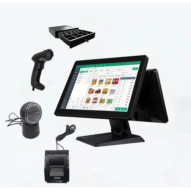 All in One POS System Dual Touchscreen Cashier Terminal with Software Printer Scanner Cash Drawer