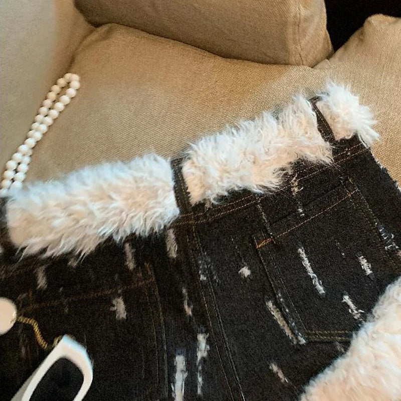Belt Furry Denim Shorts Women 2024 New Fashion Loose Casual Pocket Sexy Shorts Denim Shorts Female Short Pants Zipper Jeans