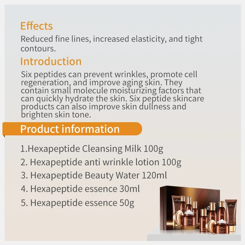 5PCS FONCE Hexapeptide Firming Anti-aging Beauty Set Contains Facial Cleanser Serum Toner Anti-Wrinkle Cream Women Face Care Kit