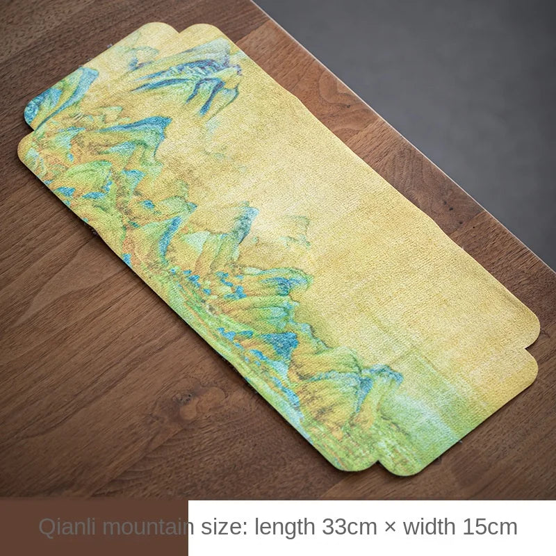 Deerskin Velvet Ancient Painting Tea Towel Strong Absorbent Retro Style Double-Sided Towel Chinese Tea Ceremony Tea Napkin