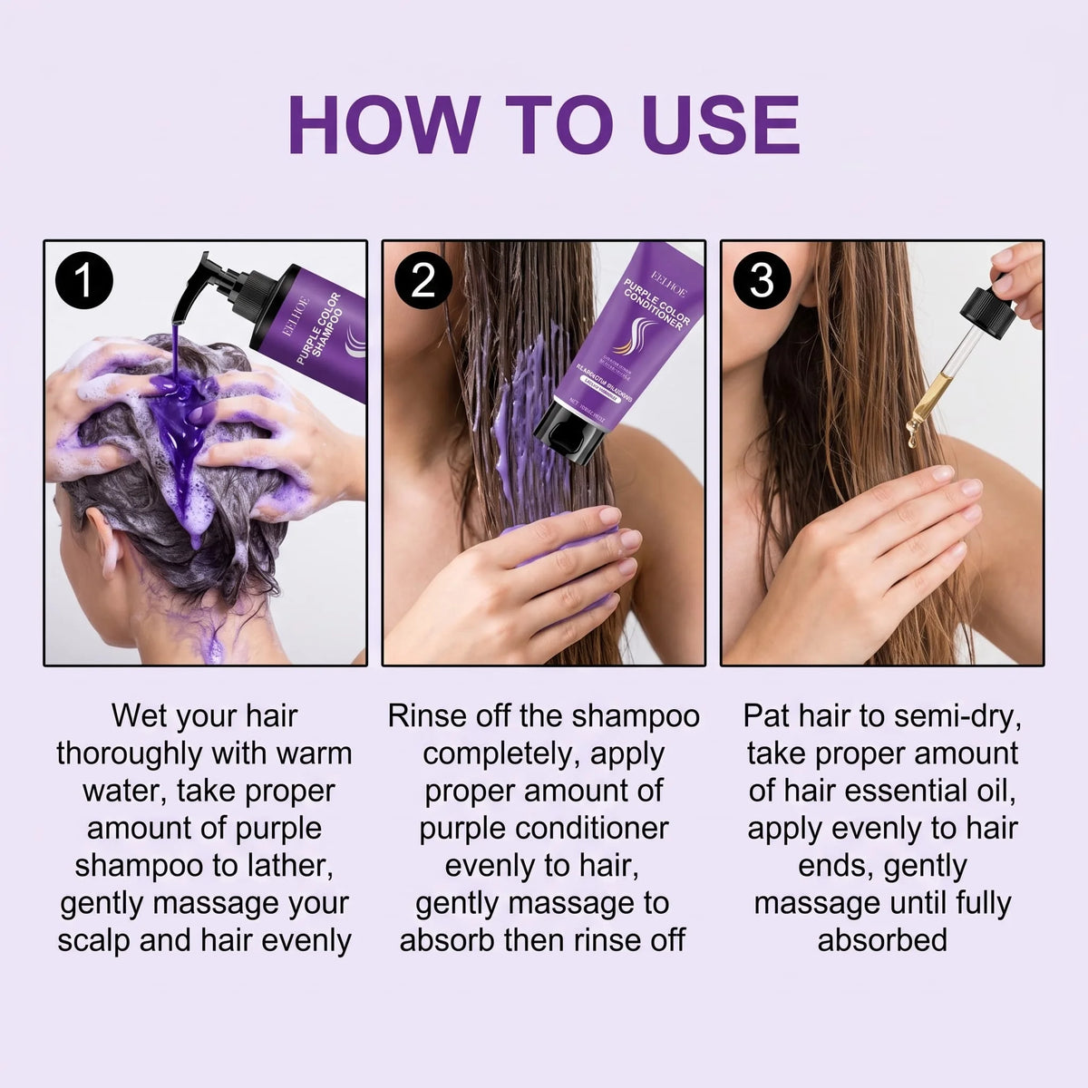 Purple Shampoo Set With Conditioner Hair Oil Serum Color Protecting Nourishing Moisturizing Smoothing For Dry Damaged Hair Care