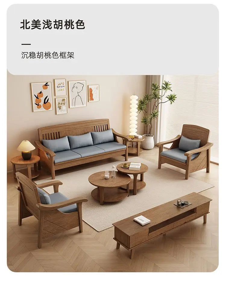 SA-12 Log Color Ash Wood Sofa All Solid Wood Sofa Combination Household Wooden Furniture