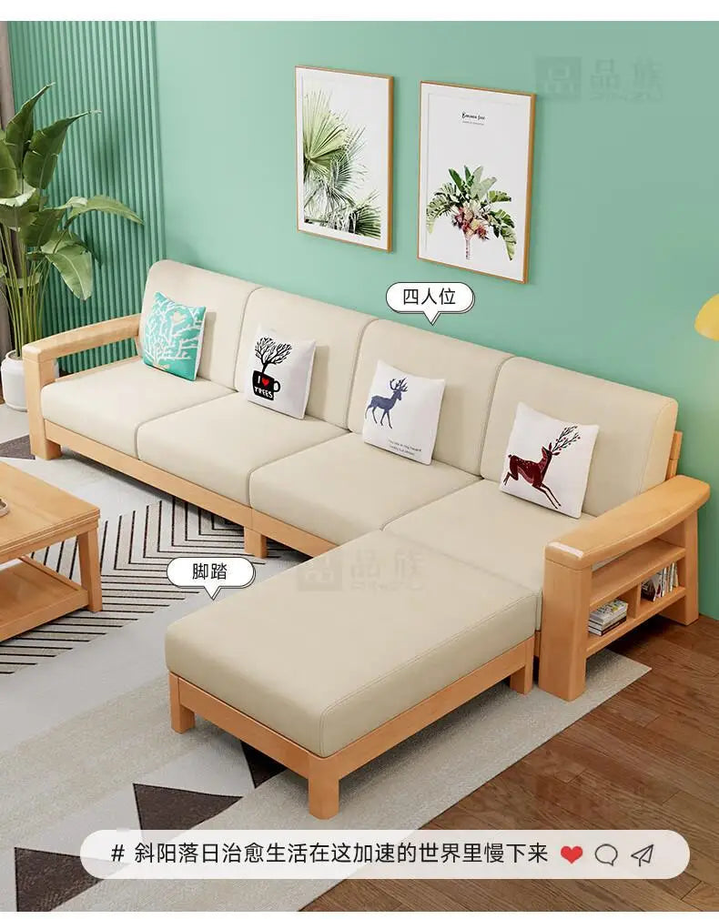 Combination household living room wood cloth winter and summer dual-purpose corner princess all rubber wood solid wood sofa