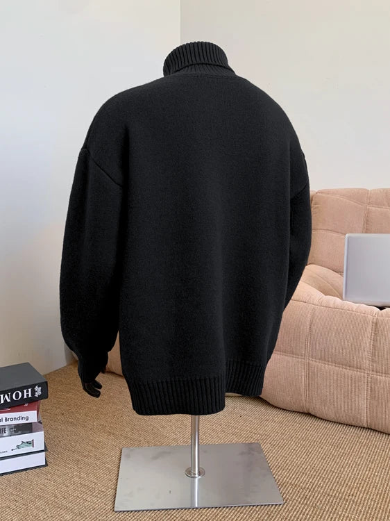 2026 New Autumn Men Turtle Neck Sweater Unisex Casual Loose Fit Trendy Knitted Top Pullovers Outwear Clothing Oversized M-3XL