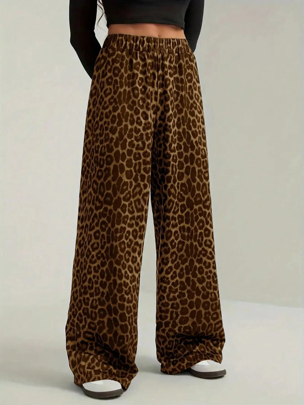 Fashion High Street Straight Casual Pants 2026 New Leopard Print Pants Women Elasticity High Waist Loose Wide Leg Pants Women