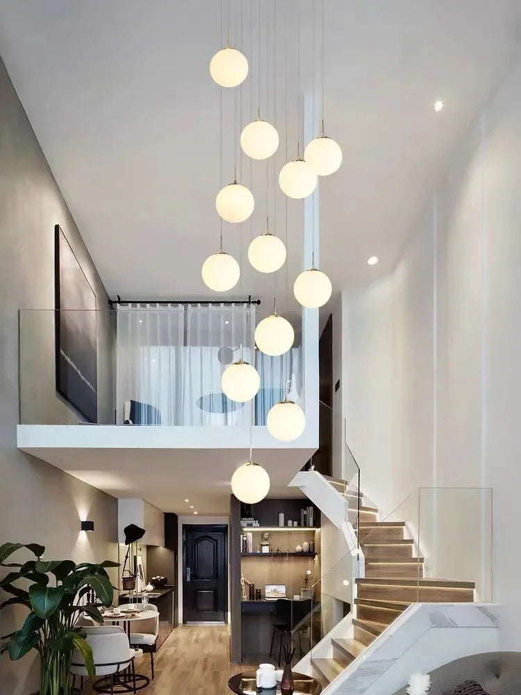 Stairs 2026 Modern Nordic LED Glass Chandelier Loft Duplex Living Room Lamp Hotel Lobby Long Chandelier Home Decorative Lighting