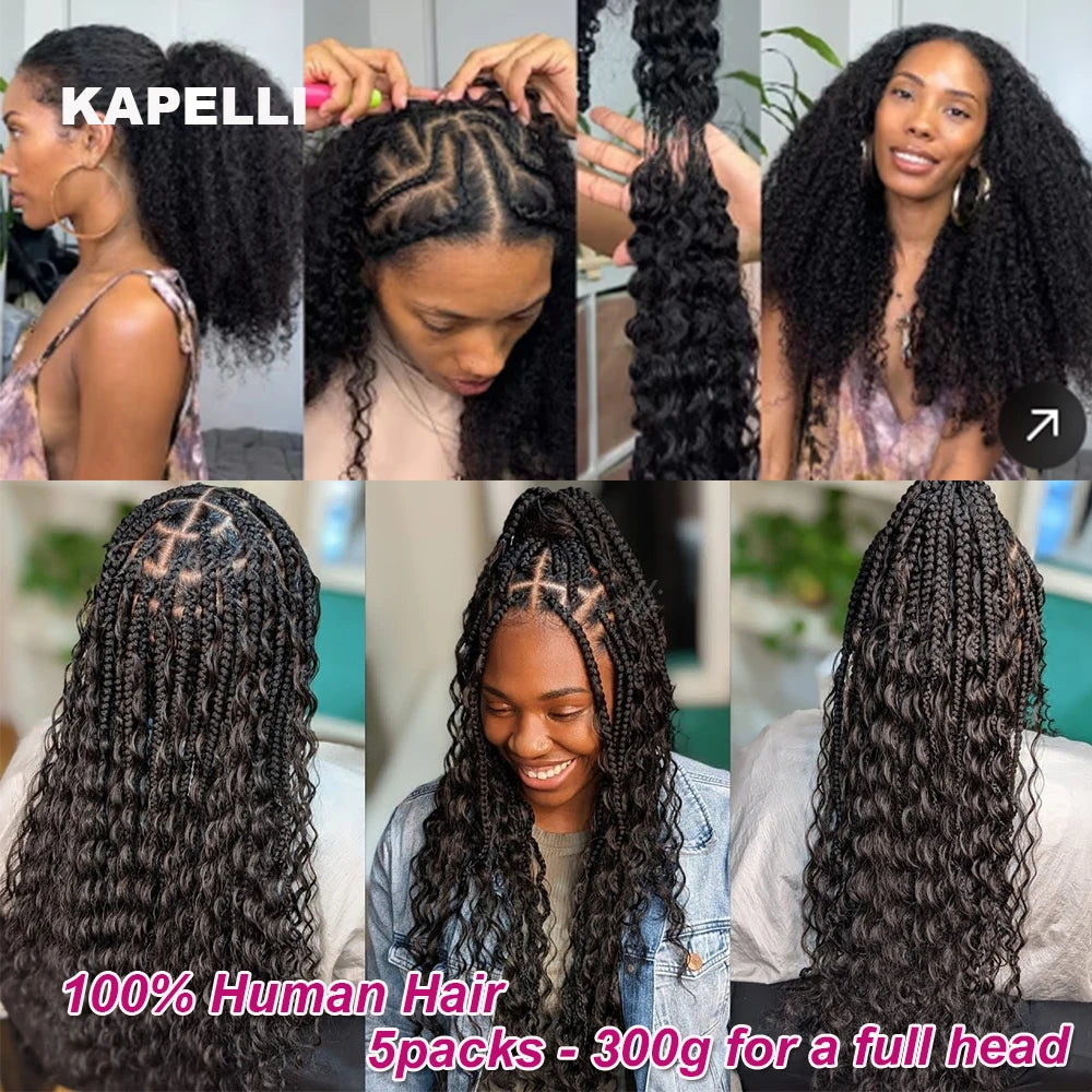 300gPre-divided Bulk Hair for Braiding Deep Wave Crochet Human Hair Knotless Miracle Knots Hair Extensions Boho Braids Invisible