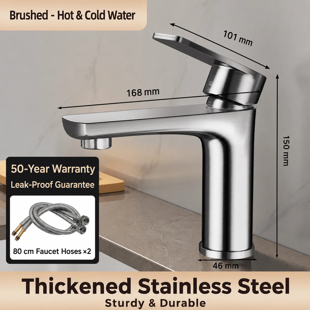 304 Stainless Steel Bathroom Sink Faucet Hot Cold Mixer Tap Single Handle Washbasin Water Faucet for Bathroom Vanity