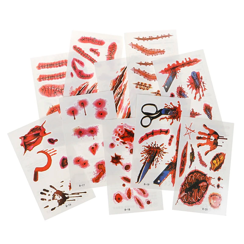 30 PCS Halloween Party Waterproof Temporary Tattoos Stickers For Women Men 3D Reality Vampire Blood Scar Design Tattoo Stickers