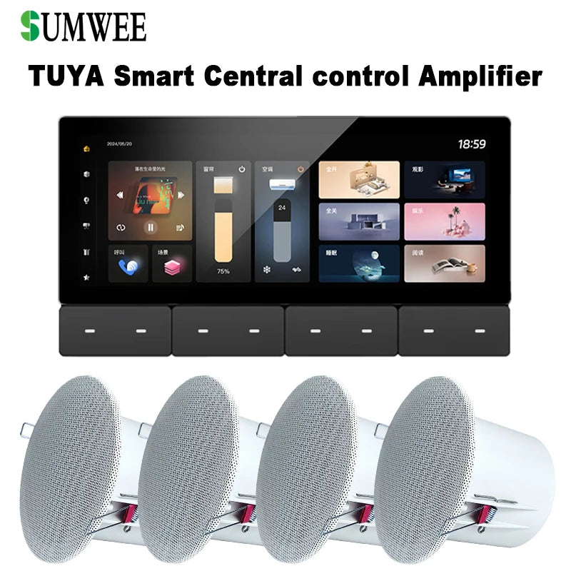 Smart Audio System WIFI Tuya Home Control Panel Built in ZIGBEE gateway IR Bluetooth wall Amplifier Ceiling Speaker Music Player