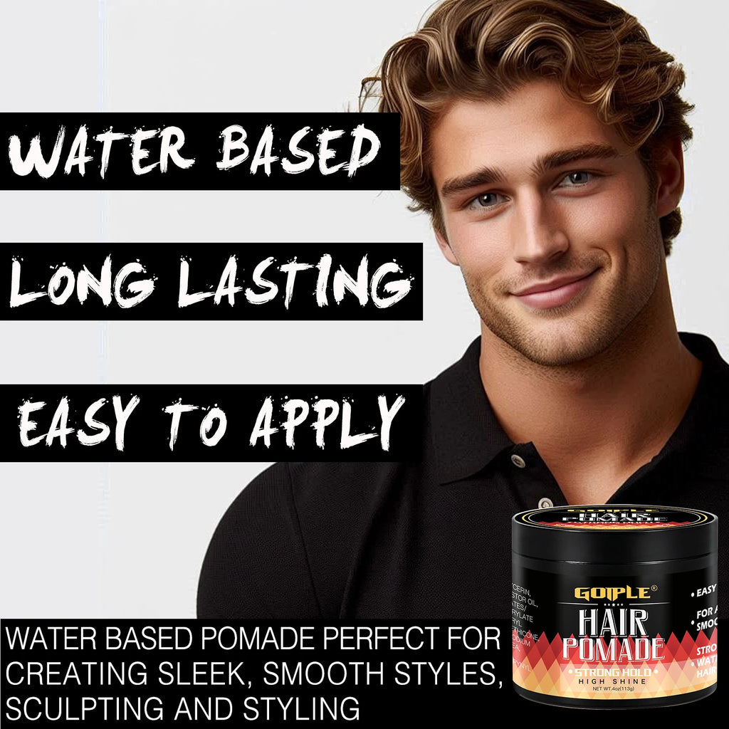 GOIPLE 180ml Wave Shampoo Deep Clean or 113g 360 Style High Shine Hair Pomade Strong Hold Layered Control Wavy Wax Cream for Men