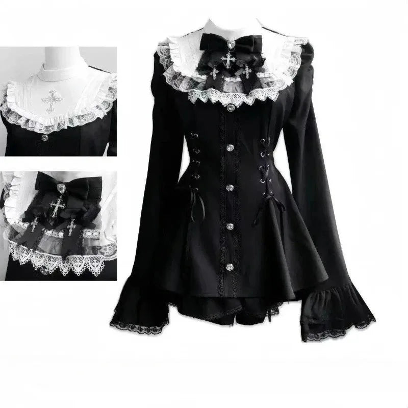 Japanese Style Lolita 2 Piece Set Y2k Mini Skirt Woman Harajuku Sweet Kawaii Print Dress Tops Korean Fashion Elegant Dress