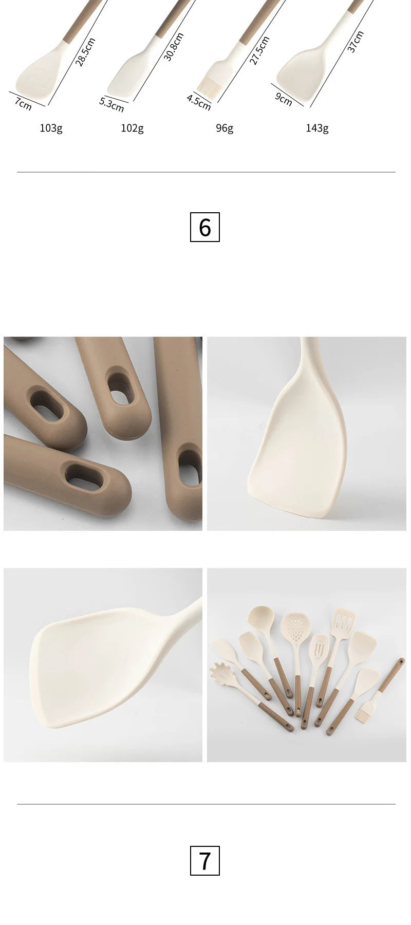 New 4/5/6/7/10Pcs Silicone Kitchen Utensils Spatula Shovel Soup Spoon Cooking Tool Non-Stick Silicone Handle Kitchen Gadgets