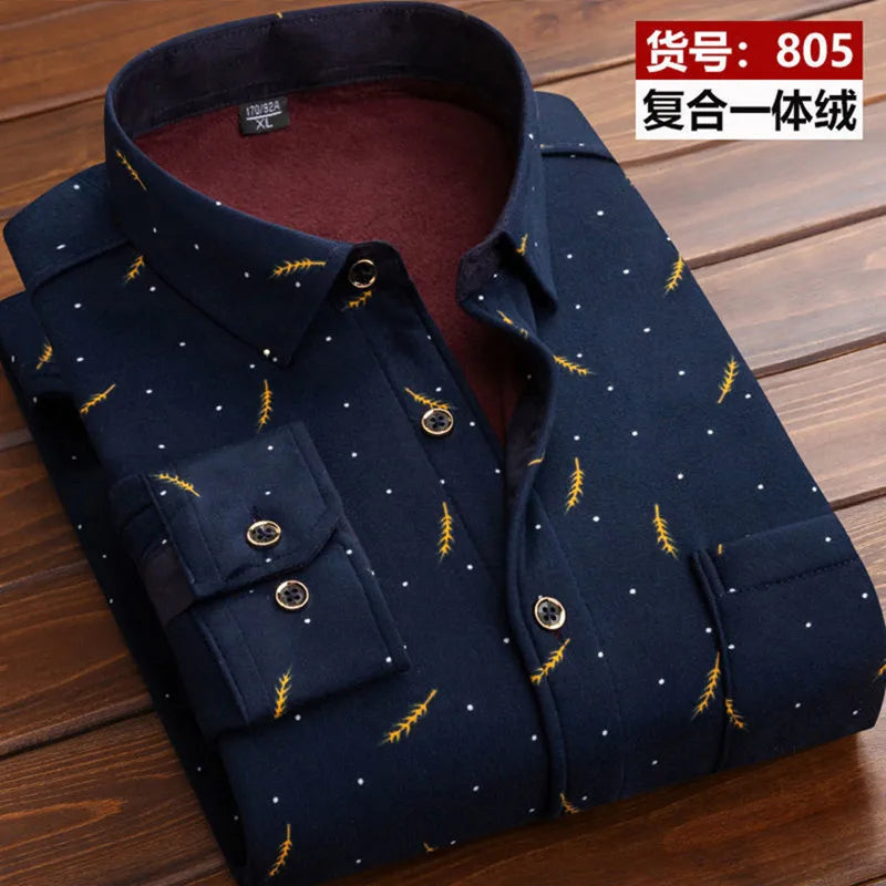 2026 Winter New arrival Men's Fashion Casual Long Sleeve Shirt autumn Men Fleece Thick Warm High Quality Large Size Shirt M-4XL
